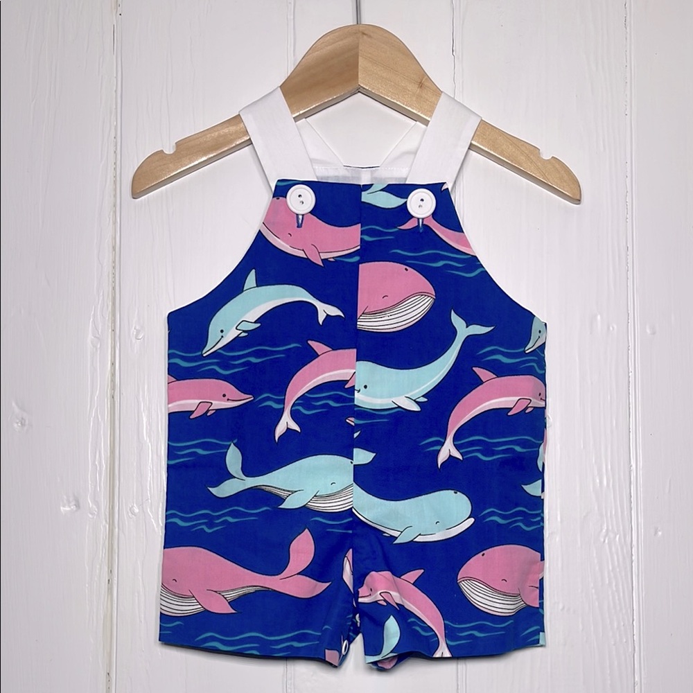 KELLY’S KIDS NWOT Boys Ocean Theme Whale Print Short Overalls Shortalls